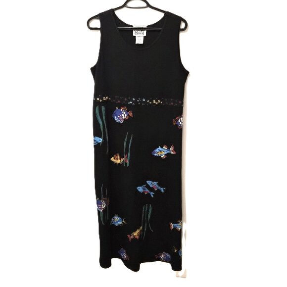 Vintage 90s Copa Cabana Maxi Dress M Mermaicore Boho Whimsical Relaxed Aquarium - Picture 1 of 6